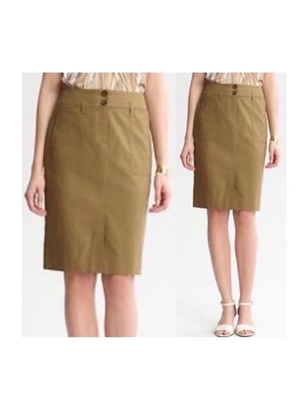 Banana Republic Khaki Knee Length Cotton Chino Pencil Skirt, size 2